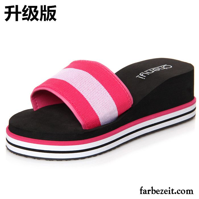 Kuschel Hausschuhe Damen Gummi Rutschsicher Pantolette Casual Keilschuhe Strand Wasserdichte Plattform Täglich Sommer Erhöht Hausschuhe Streifen Dicke Sohle Billig