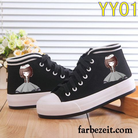 Lackschuhe Damen Flach Tuch Schuhe Casual Plateauschuhe Schüler Dicke Sohle Herbst Langschaft Flache Skaterschuhe Feder Rabatt