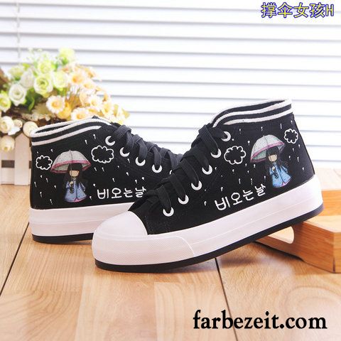 Lackschuhe Damen Flach Tuch Schuhe Casual Plateauschuhe Schüler Dicke Sohle Herbst Langschaft Flache Skaterschuhe Feder Rabatt