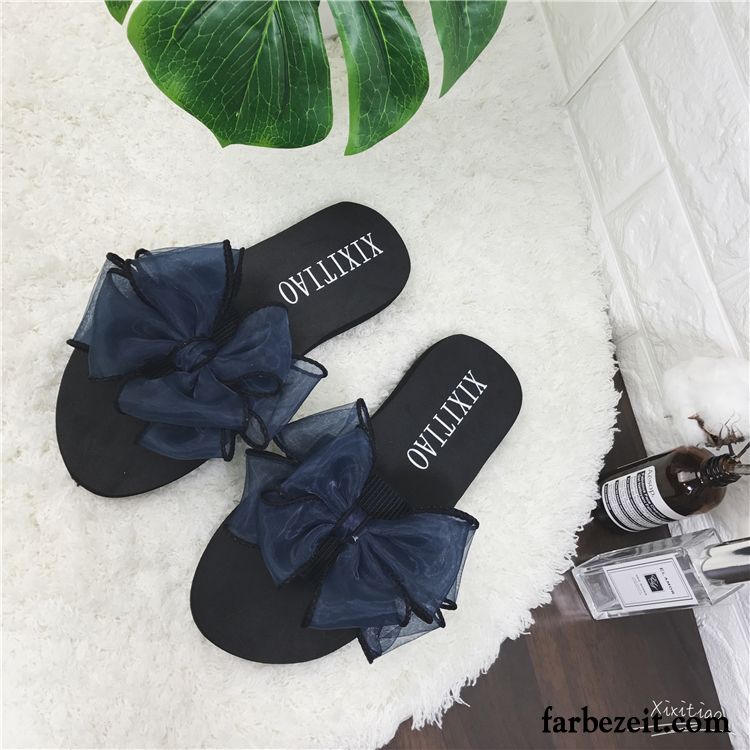 Lammfell Hüttenschuhe Damen Strand Neue Bogen Süß Sommer Pantolette Schuhe Mode Rutschsicher