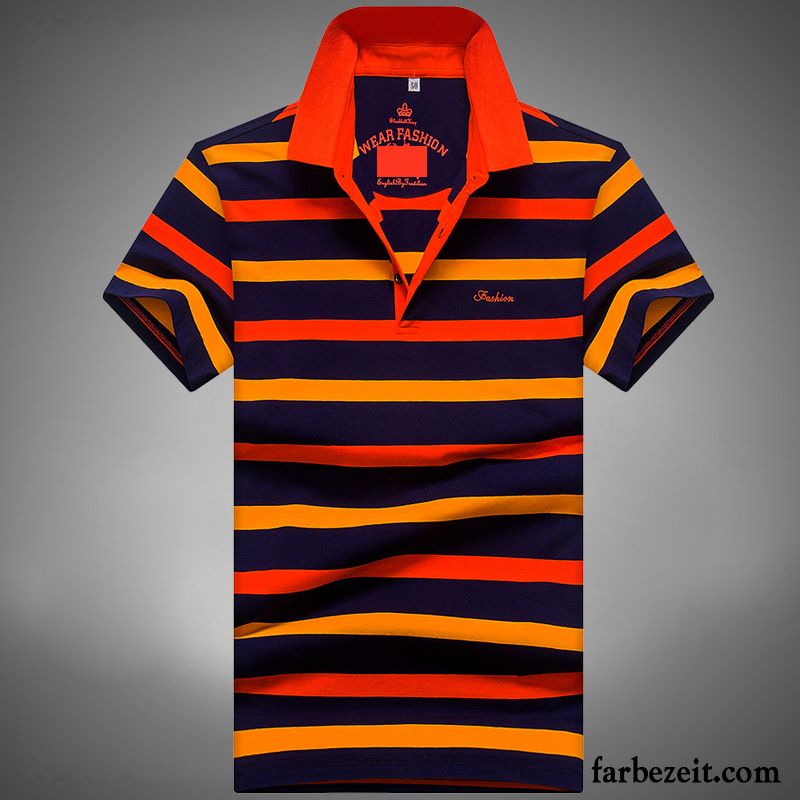 T Shirt Herren Freizeit Streifen T-shirts Mischfarben Marke Revers Rabatt