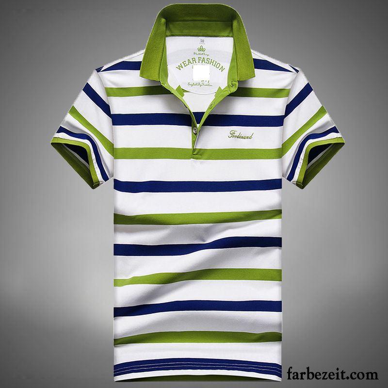 T Shirt Herren Freizeit Streifen T-shirts Mischfarben Marke Revers Rabatt