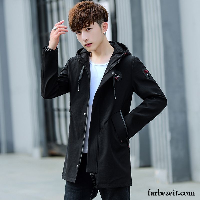 Lange Jacke Herren Freizeit Überzieher Langer Abschnitt Feder Herbst Schwarz Schlank Jacke Neu Trend Günstig