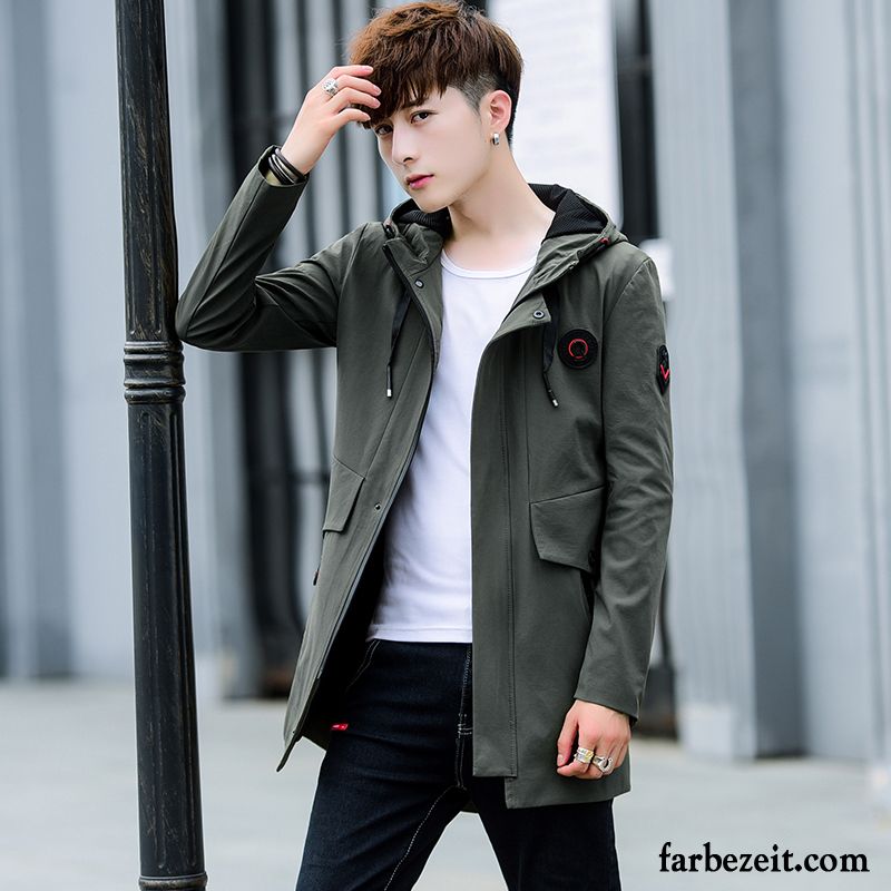 Lange Jacke Herren Freizeit Überzieher Langer Abschnitt Feder Herbst Schwarz Schlank Jacke Neu Trend Günstig