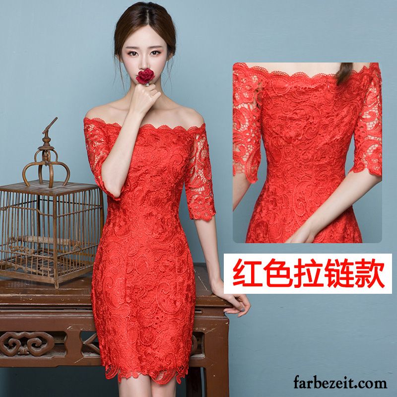 Lange Schöne Kleider Herbst Damen Abendkleid Schlank Rote Cheongsam Kurzer Absatz Kleider Neu Kaufen