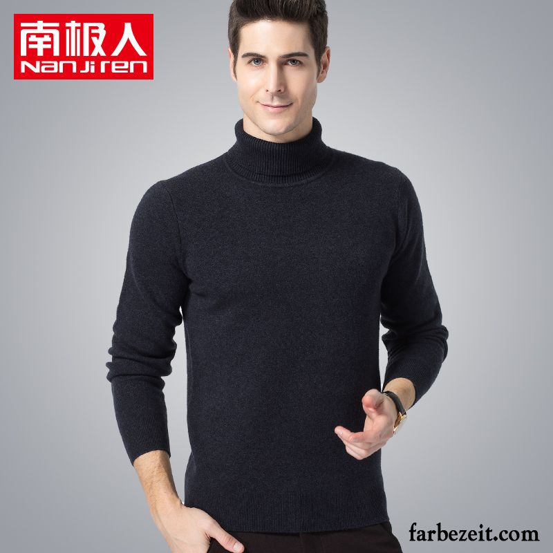 Langer Hoodie Herren Lange Ärmel Wollpullover Gerade Herbst Verdickung Winter Neu Strickwaren Rundhals Rollkragen Rein