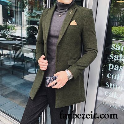 Langer Trenchcoat Herren Winter Mode Neu Schlank Wolle Mäntel Langer Abschnitt Überzieher Streifen England Herbst Rote Rabatt