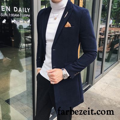 Langer Trenchcoat Herren Winter Mode Neu Schlank Wolle Mäntel Langer Abschnitt Überzieher Streifen England Herbst Rote Rabatt