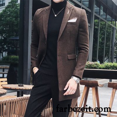 Langer Trenchcoat Herren Winter Mode Neu Schlank Wolle Mäntel Langer Abschnitt Überzieher Streifen England Herbst Rote Rabatt