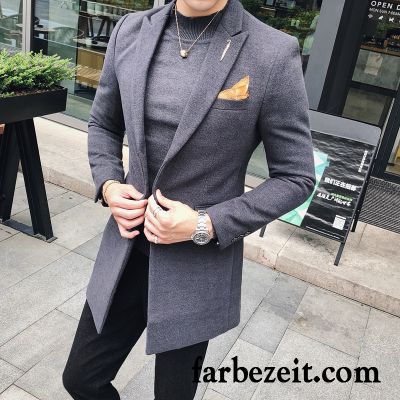 Langer Trenchcoat Herren Winter Mode Neu Schlank Wolle Mäntel Langer Abschnitt Überzieher Streifen England Herbst Rote Rabatt