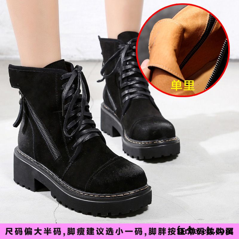 Langschaftstiefel Damen Schwarz Echtleder Schwarz Schüler England Herbst Neue Kurze Stiefel Martin Stiehlt Allgleiches Winter Kaufen