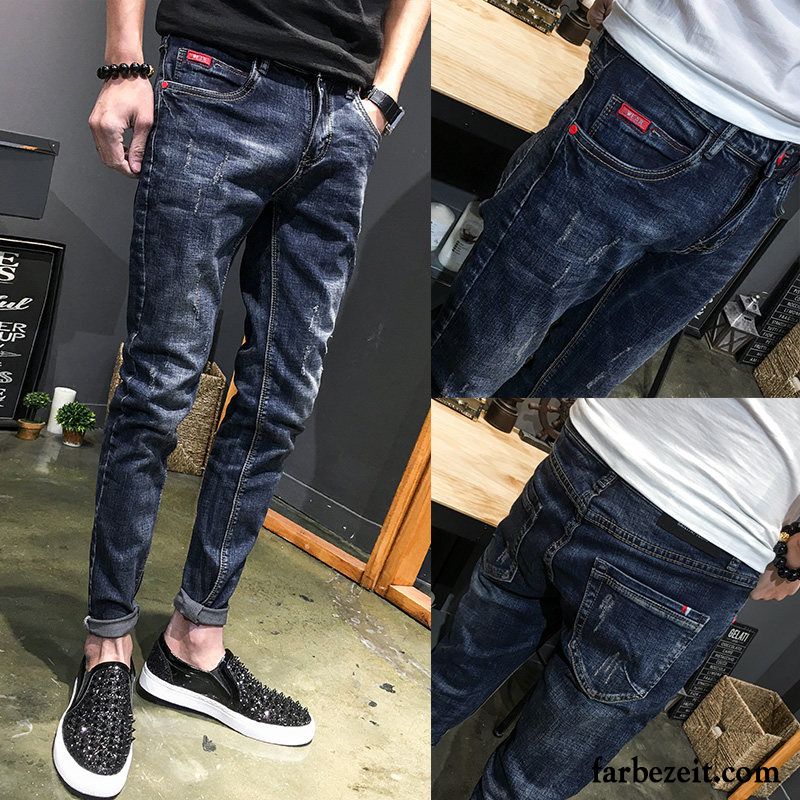 Latzhosen Jeans Männer Schmales Bein Dunkel Jeans Herren Herbst Hose Schwarz Sommer Trend Schlank Lose Löcher Dünn Blau Freizeit Günstig