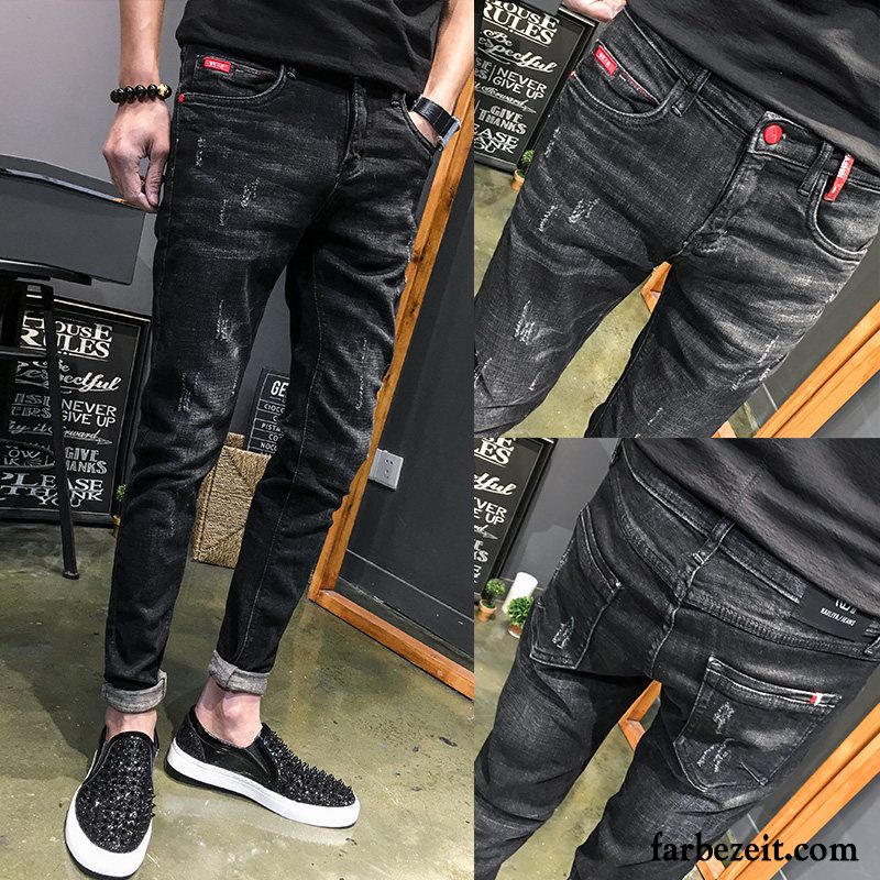 Latzhosen Jeans Männer Schmales Bein Dunkel Jeans Herren Herbst Hose Schwarz Sommer Trend Schlank Lose Löcher Dünn Blau Freizeit Günstig