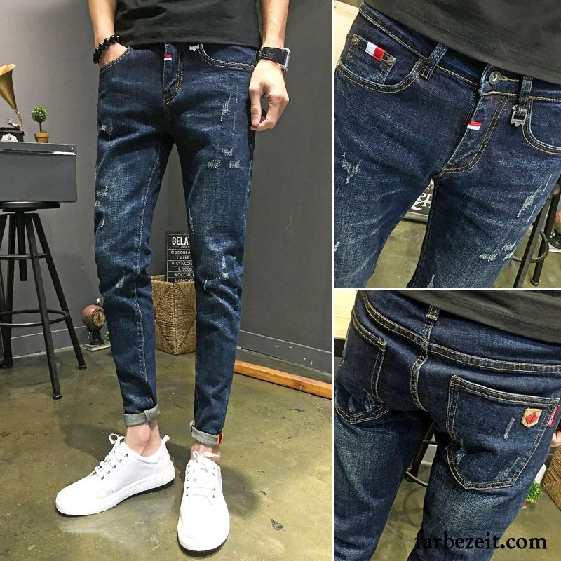 Latzhosen Jeans Männer Schmales Bein Dunkel Jeans Herren Herbst Hose Schwarz Sommer Trend Schlank Lose Löcher Dünn Blau Freizeit Günstig