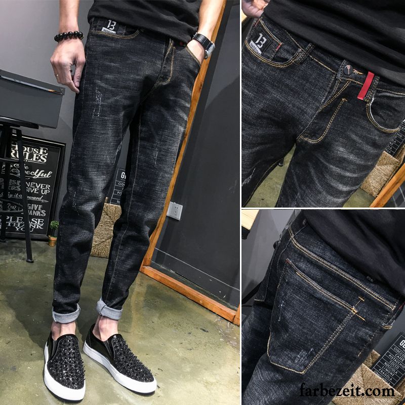 Latzhosen Jeans Männer Schmales Bein Dunkel Jeans Herren Herbst Hose Schwarz Sommer Trend Schlank Lose Löcher Dünn Blau Freizeit Günstig