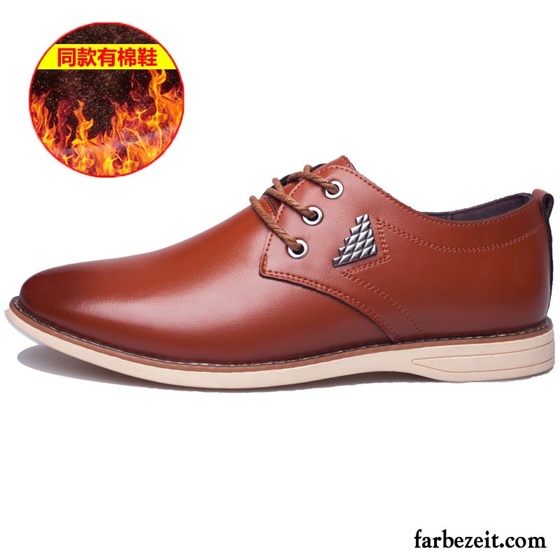 Leder Lederschuhe Herbst Lederschue Plus Samt Feder Baumwolle Schuhe England Schnürung Neue Herren Casual Geschäft Günstig