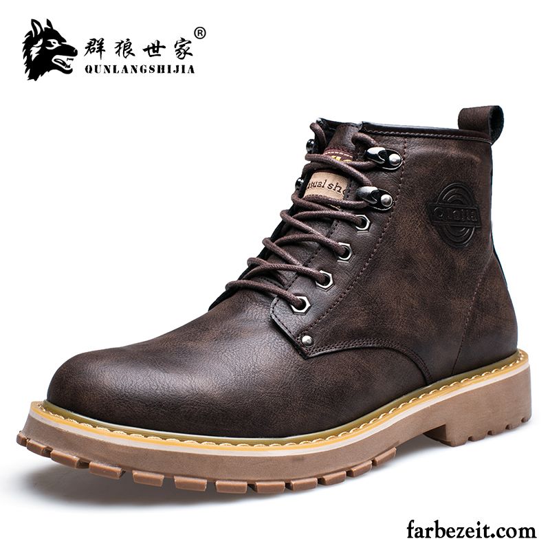 Leder Schaftstiefel Für Herren Baumwolle Schuhe Winter Thermische Hohe England Cargo Kurze Martin Stiehlt Plus Samt Dicke Sohle Günstig