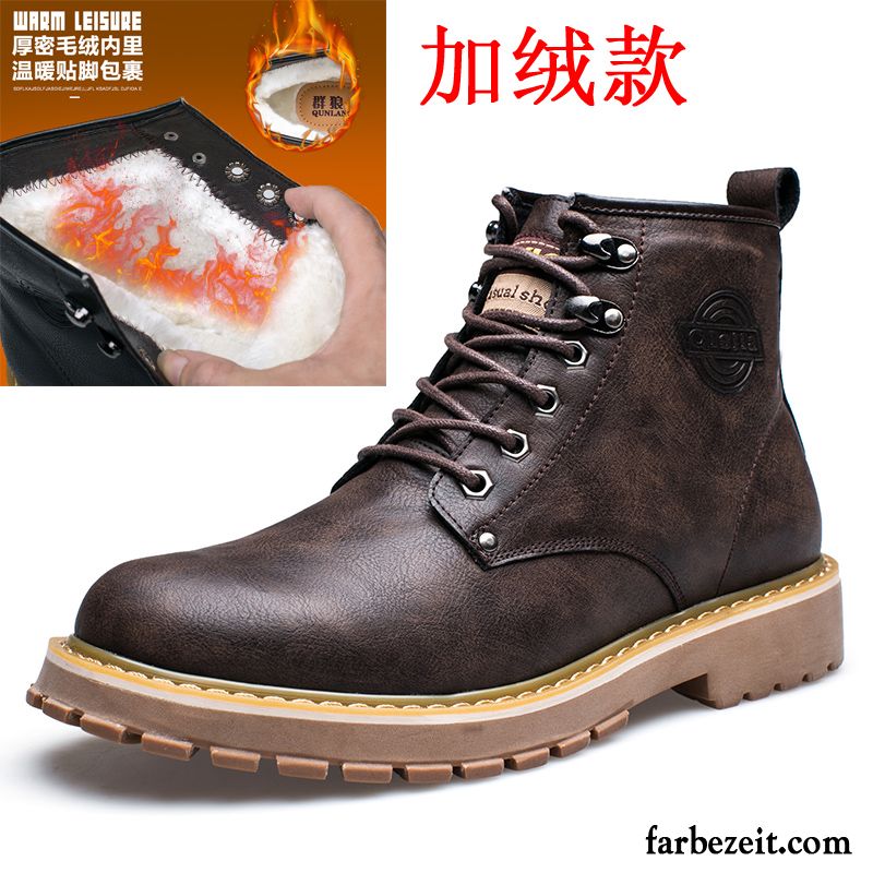 Leder Schaftstiefel Für Herren Baumwolle Schuhe Winter Thermische Hohe England Cargo Kurze Martin Stiehlt Plus Samt Dicke Sohle Günstig