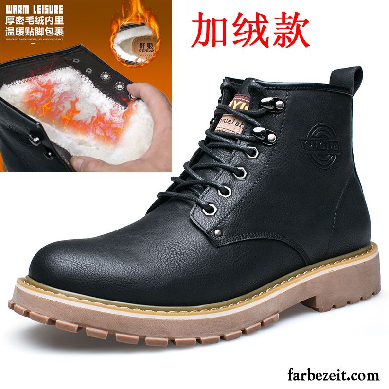 Leder Schaftstiefel Für Herren Baumwolle Schuhe Winter Thermische Hohe England Cargo Kurze Martin Stiehlt Plus Samt Dicke Sohle Günstig