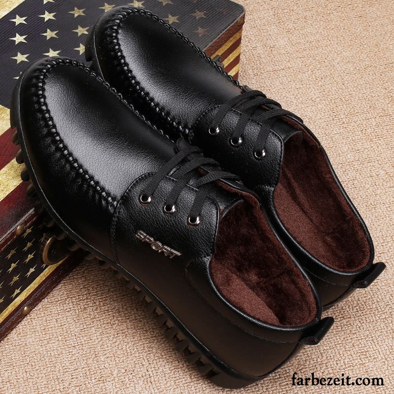 Leder Schuhe Männer Lederschue Geschäft Casual Niedrig Winter Plus Samt England Weiche Sohle Thermische Herren Baumwolle Schuhe