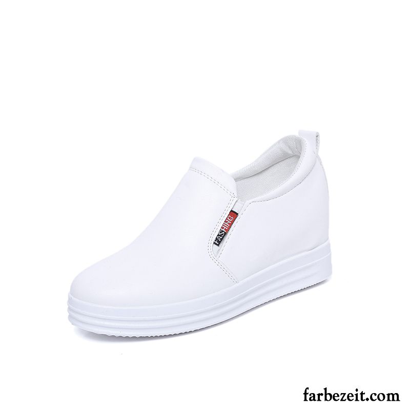 Leder Sneaker Damen Herbst Feder Slip-on Weiß Erhöht Casual Allgleiches Halbschuhe Faul