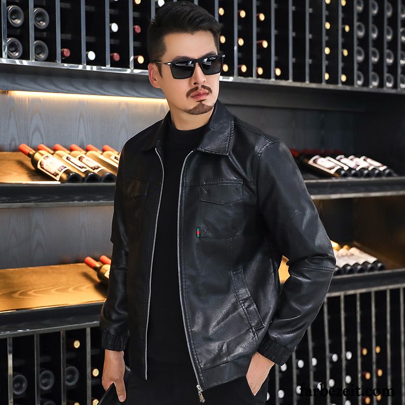 Lederjacke Herren Herbst Mantel Schafspelz Trend Echtleder Motorradanzüge Schwarz