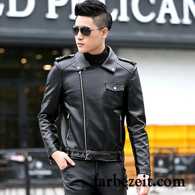 Lederjacke Herren Herbst Schlank Neu Trend Motorradanzüge Jugend Orange Gelb