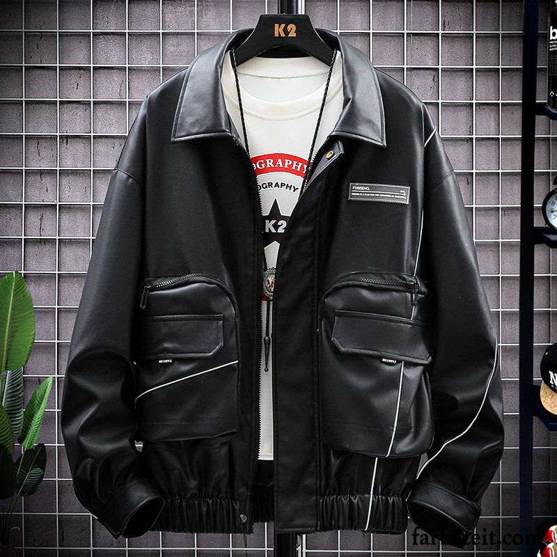 Lederjacke Herren Trend Mantel Feder Neu Überzieher Herbst Weiß