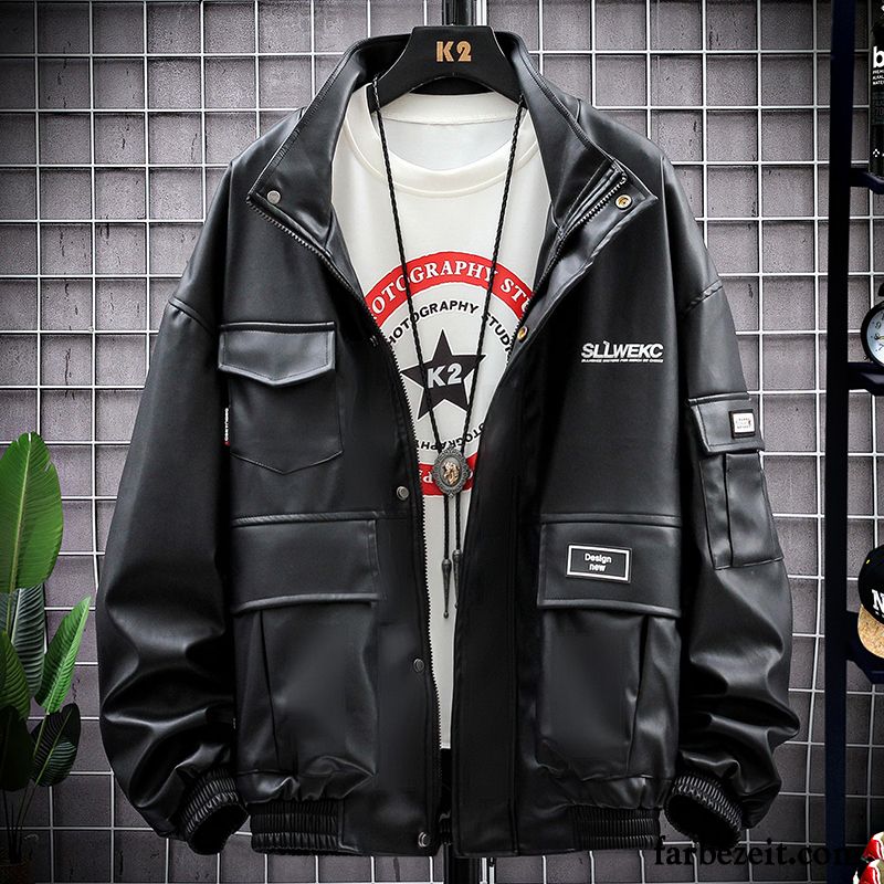 Lederjacke Herren Trend Mantel Feder Neu Überzieher Herbst Weiß