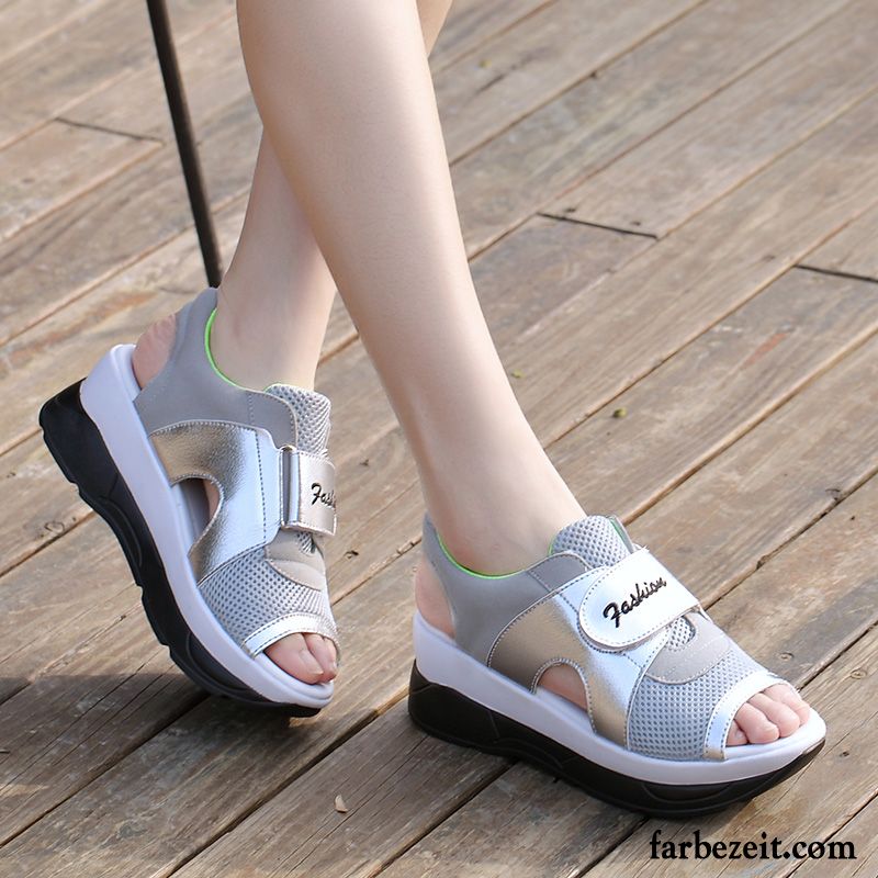 Ledersandalen Damen Schuhe Dicke Sohle Trend Schüler Sandalen Casual Wedges Weiche Sohle Sommer Peep-toe Kaufen