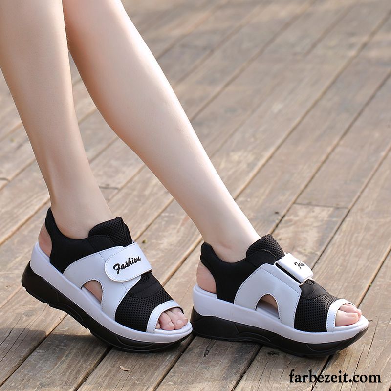 Ledersandalen Damen Schuhe Dicke Sohle Trend Schüler Sandalen Casual Wedges Weiche Sohle Sommer Peep-toe Kaufen