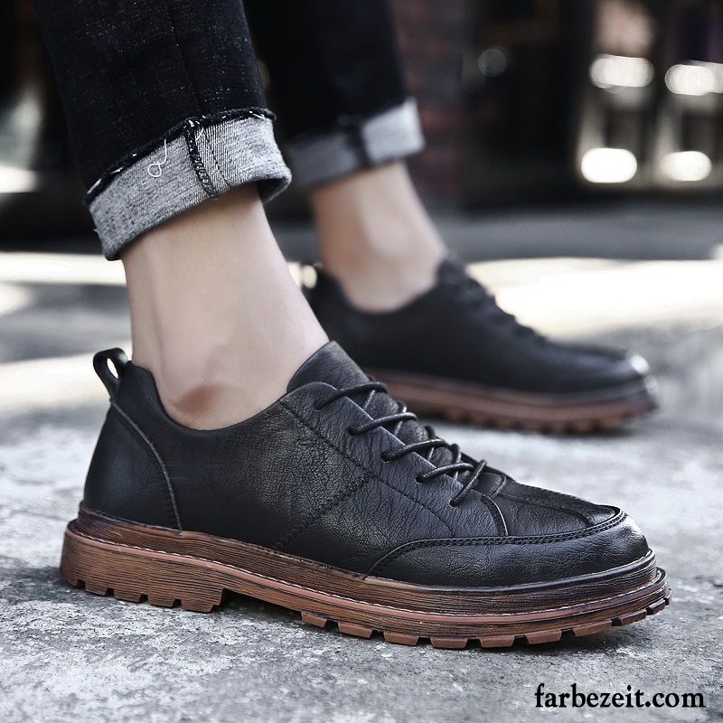 Lederschuhe Herren Casual Allgleiches Trend Lederschue Cargo Feder Schwarz