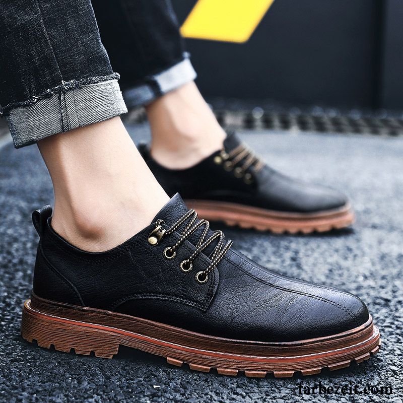 Lederschuhe Herren Casual Allgleiches Trend Lederschue Cargo Feder Schwarz