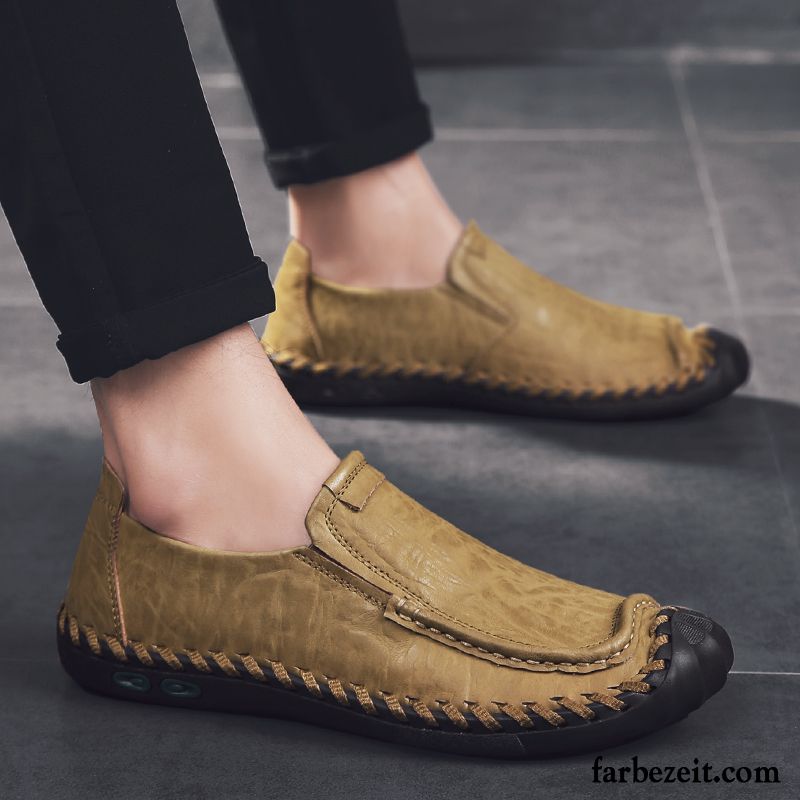 Lederschuhe Herren Faul Casual Echtleder Slip-on Weiche Sohle Schnürung Braun