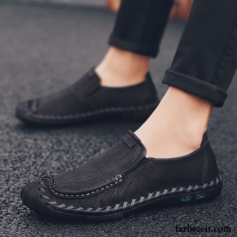 Lederschuhe Herren Faul Casual Echtleder Slip-on Weiche Sohle Schnürung Braun