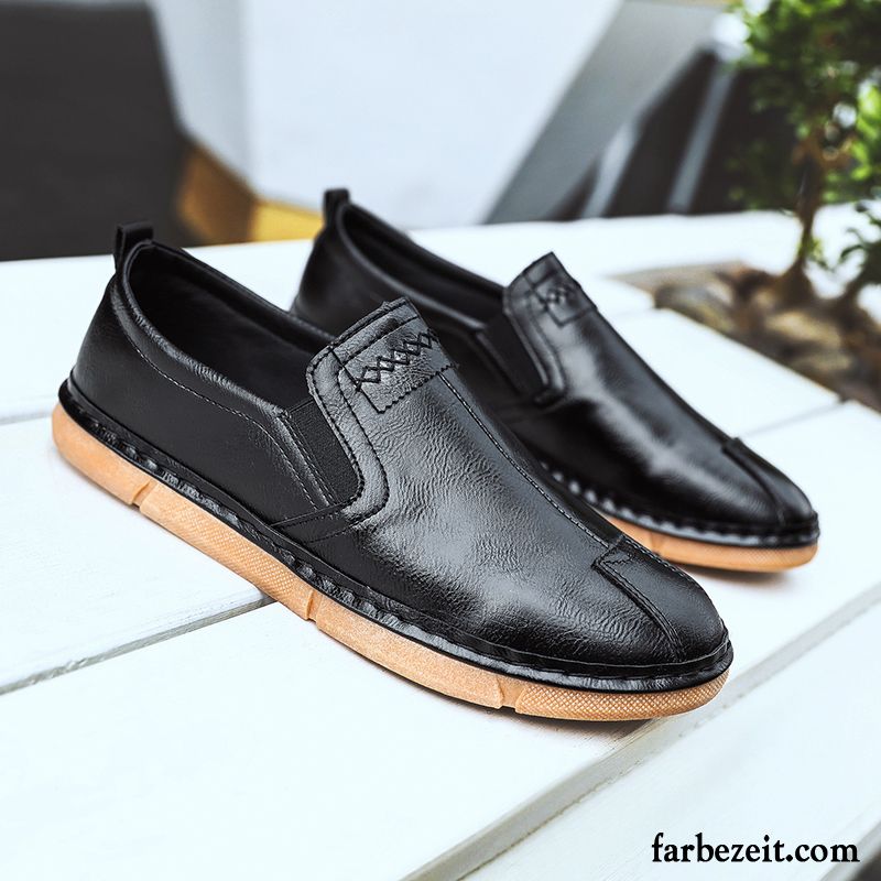 Lederschuhe Herren Faul Casual Sommer Trend Atmungsaktiv Lederschue Schwarz