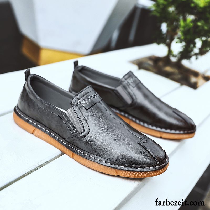 Lederschuhe Herren Faul Casual Sommer Trend Atmungsaktiv Lederschue Schwarz