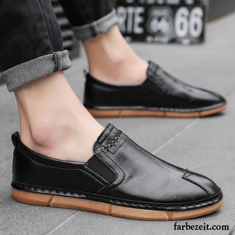 Lederschuhe Herren Faul Slip-on Atmungsaktiv Allgleiches Neue Trend Schwarz