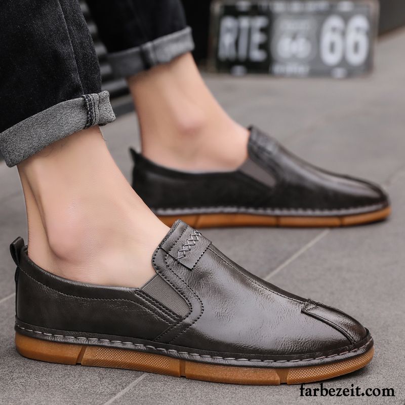 Lederschuhe Herren Faul Slip-on Atmungsaktiv Allgleiches Neue Trend Schwarz