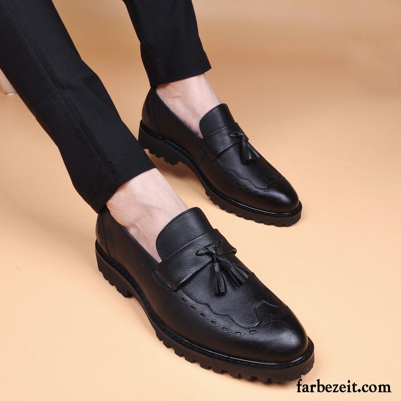 Lederschuhe Herren Jugend Spitze Erhöht Lederschue Slip-on Hochzeit Schuhe Schwarz