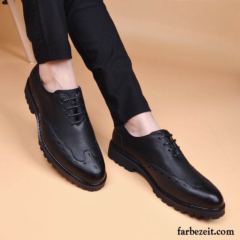 Lederschuhe Herren Jugend Spitze Erhöht Lederschue Slip-on Hochzeit Schuhe Schwarz