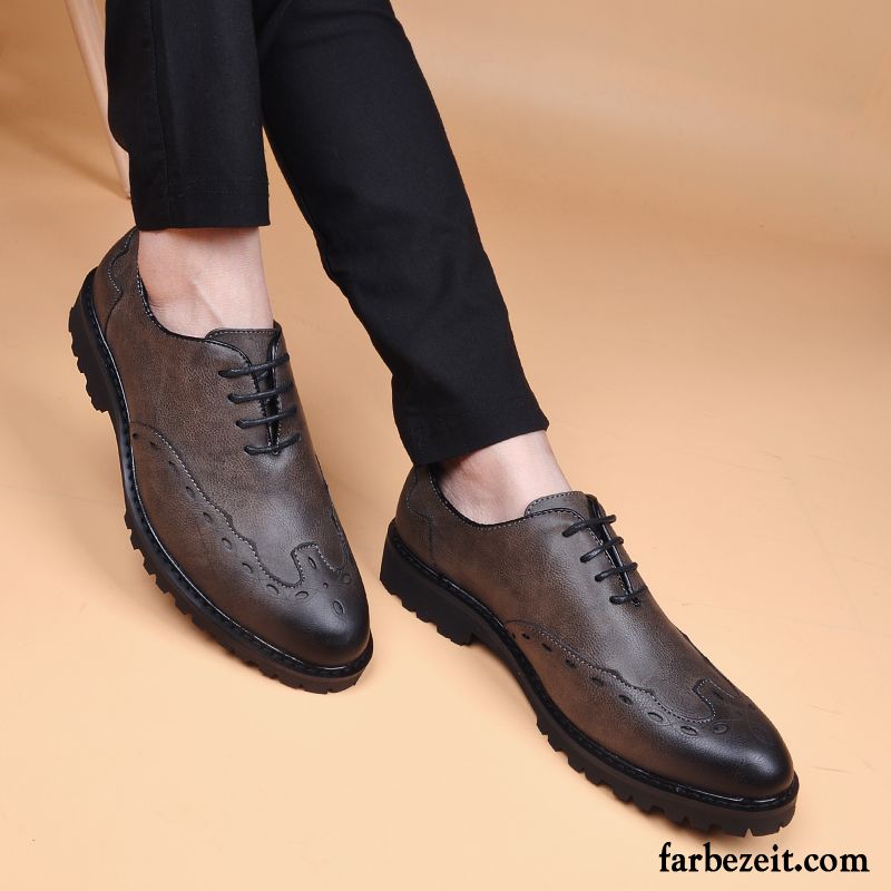 Lederschuhe Herren Jugend Spitze Erhöht Lederschue Slip-on Hochzeit Schuhe Schwarz