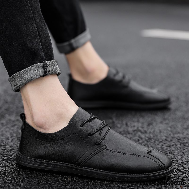 Lederschuhe Herren Neue Casual Sommer Atmungsaktiv Allgleiches Lederschue Schwarz