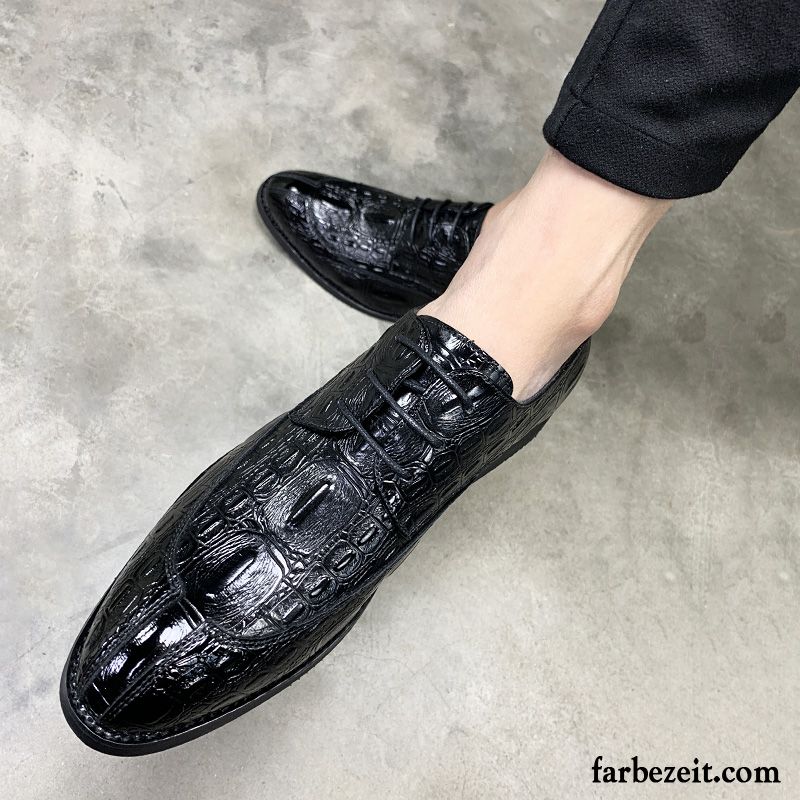 Lederschuhe Herren Schnürung Slip-on Quaste Lederschue Erhöht Trend Schwarz