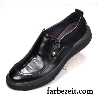 Lederschuhe Herren Slip-on Geschäft Casual Lederschue Feder Runde Zehe Schwarz