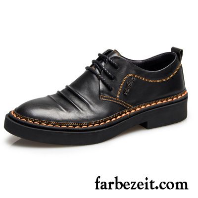 Lederschuhe Herren Slip-on Geschäft Casual Lederschue Feder Runde Zehe Schwarz