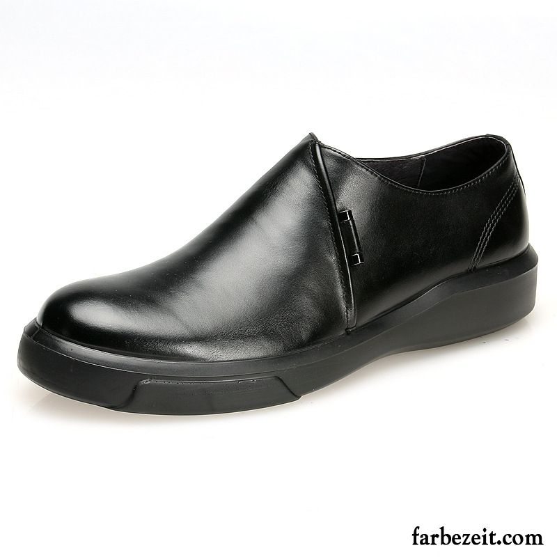 Lederschuhe Herren Slip-on Geschäft Casual Lederschue Feder Runde Zehe Schwarz