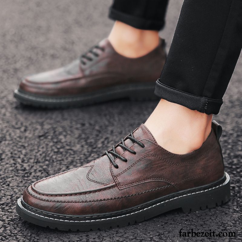 Lederschuhe Herren Sommer Lederschue England Casual Weiche Sohle Geschäft Schwarz Braun