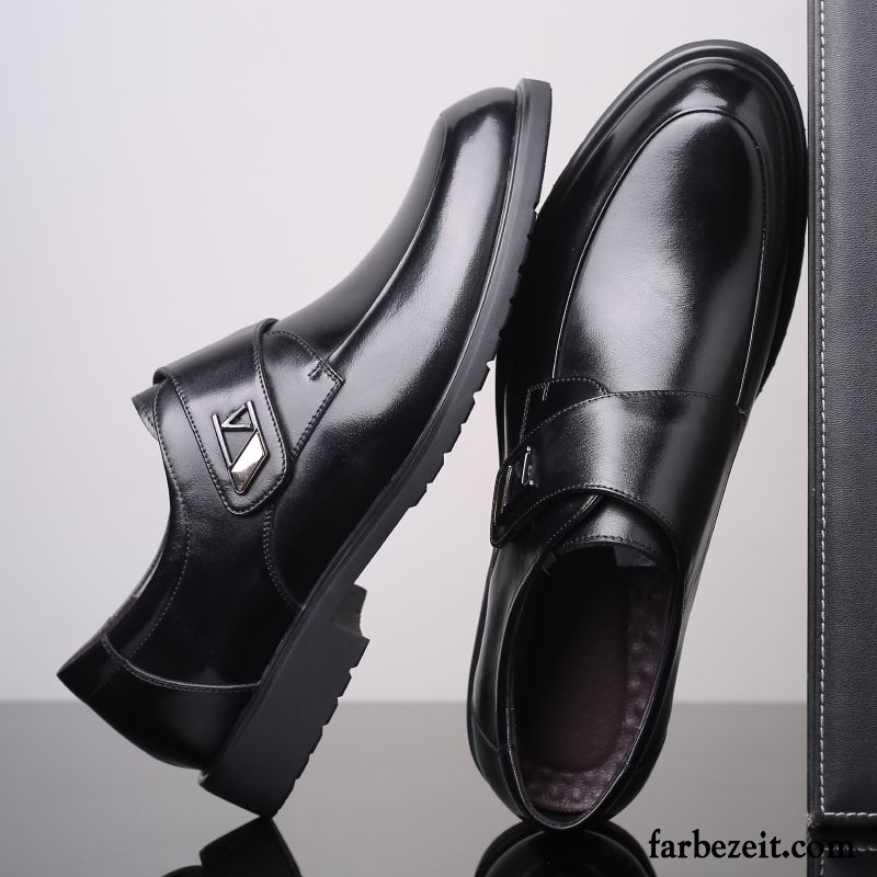 Lederschuhe Herren Weiche Sohle Echtleder England Atmungsaktiv Casual Trend Schwarz