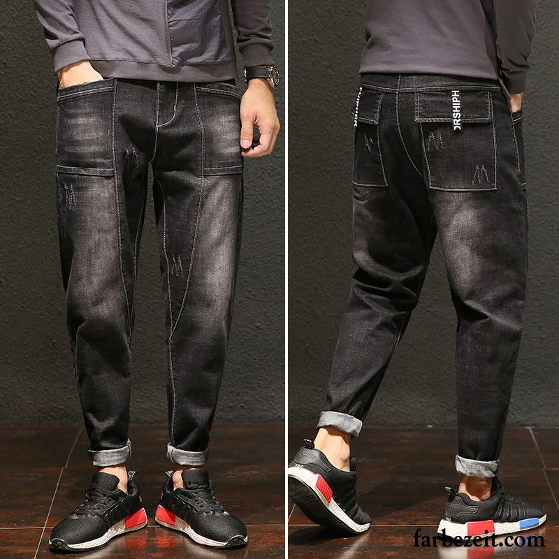 Herren Jeans Straight Leg Trend Lose Jeans Harlan Lange Plus Samt Schwarz Große Größe Hose Dünn Herbst Verkaufen